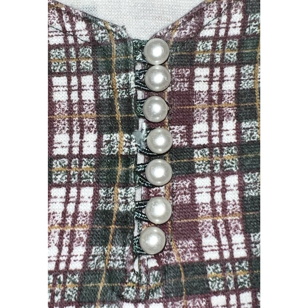 Vtg Miss Juli Bodysuit Top Leotard Purple Green Plaid Faux Pearl Buttons -Sz M - Picture 3 of 10